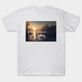 Two swans swim peacefully, Protect the environment design T-Shirt